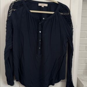 LOFT Midnight Blue Blouse with Crochet Accents